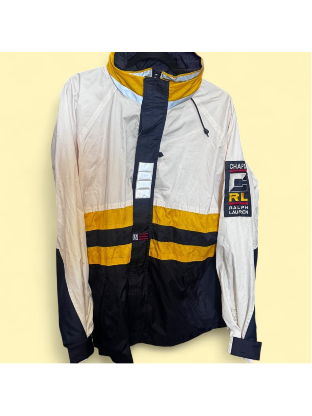 Chaps Ralph Lauren windbreaker jacket with yellow and navy blue horizontal strip